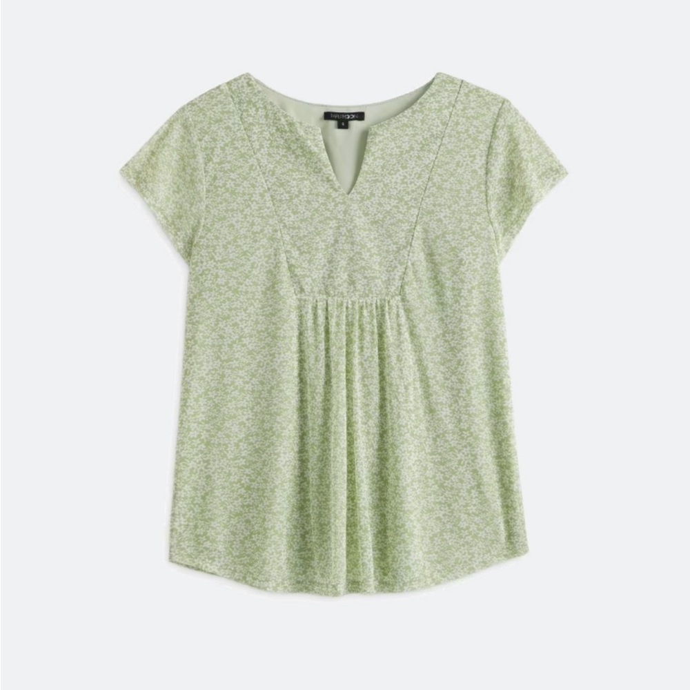 Light Green Printed V-Neck Cap Sleeve Women's Top